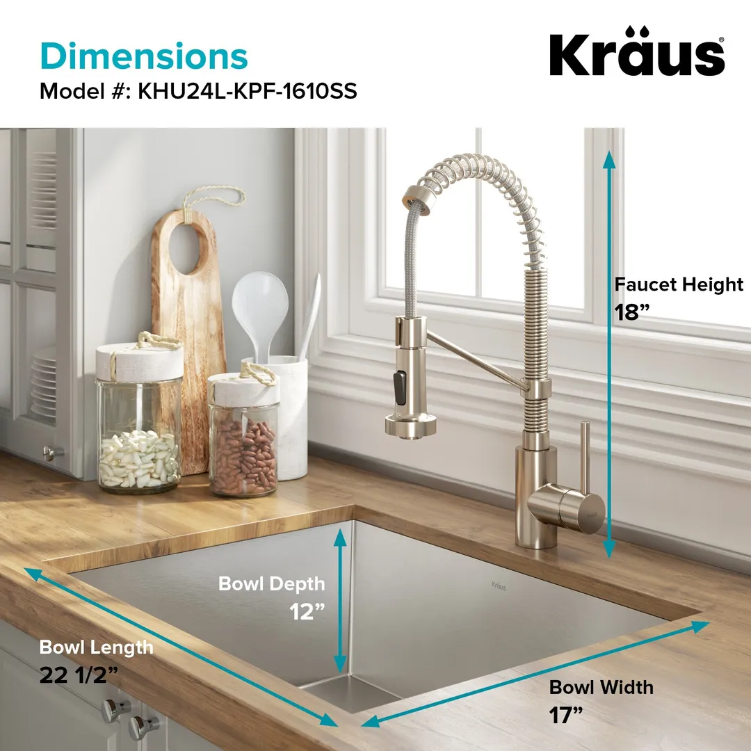 Kraus Stainless Steel Undermount Laundry Sink with Drain and Faucet - 18.5x24 In., photo 2 of 13