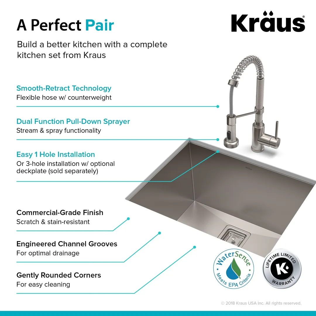Kraus Stainless Steel Undermount Laundry Sink with Drain and Faucet - 18.5x24 In., photo 6 of 13