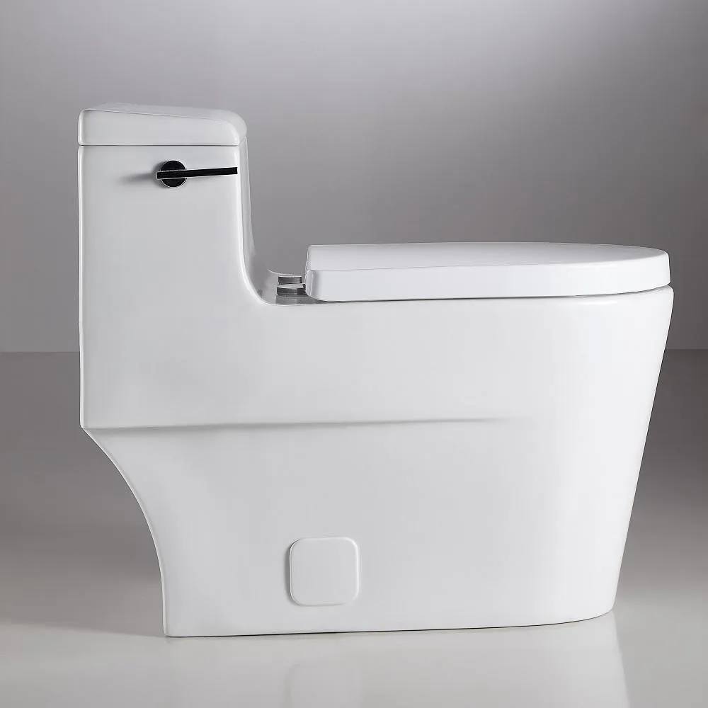 1-Piece 1.28 GPF Single Flush High Efficiency Elongated Toilet in White, Seat Included, photo 4 of 6