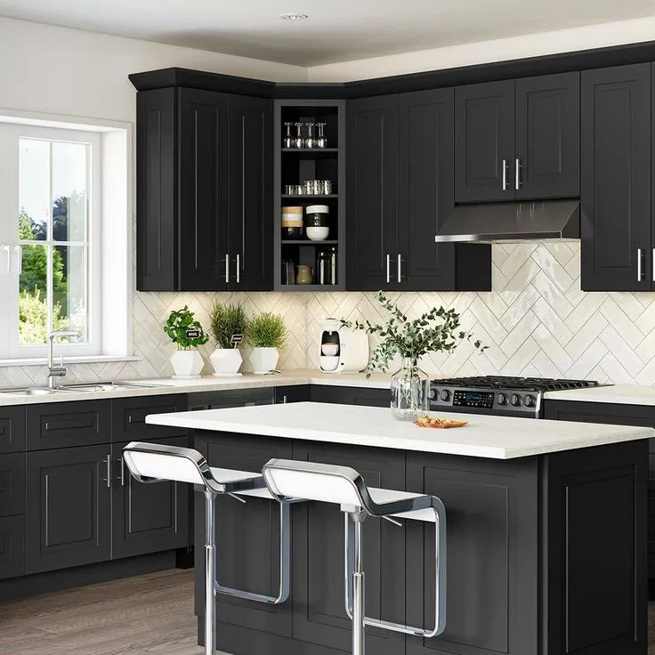 Home Decorators Collection Grayson 33 in. W x 24 in. D x 34.5 in. H Assembled Plywood Base Kitchen Cabinet in Deep Onyx with 2ROT Soft Close, photo 6 of 8