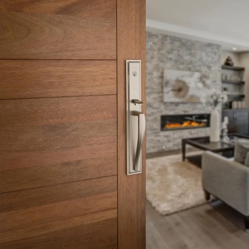 Torrey Pines Satin Nickel Low Profile Single Cylinder Entry Door Handleset with Torrey Door Lever feat SmartKey Security, photo 3 of 5