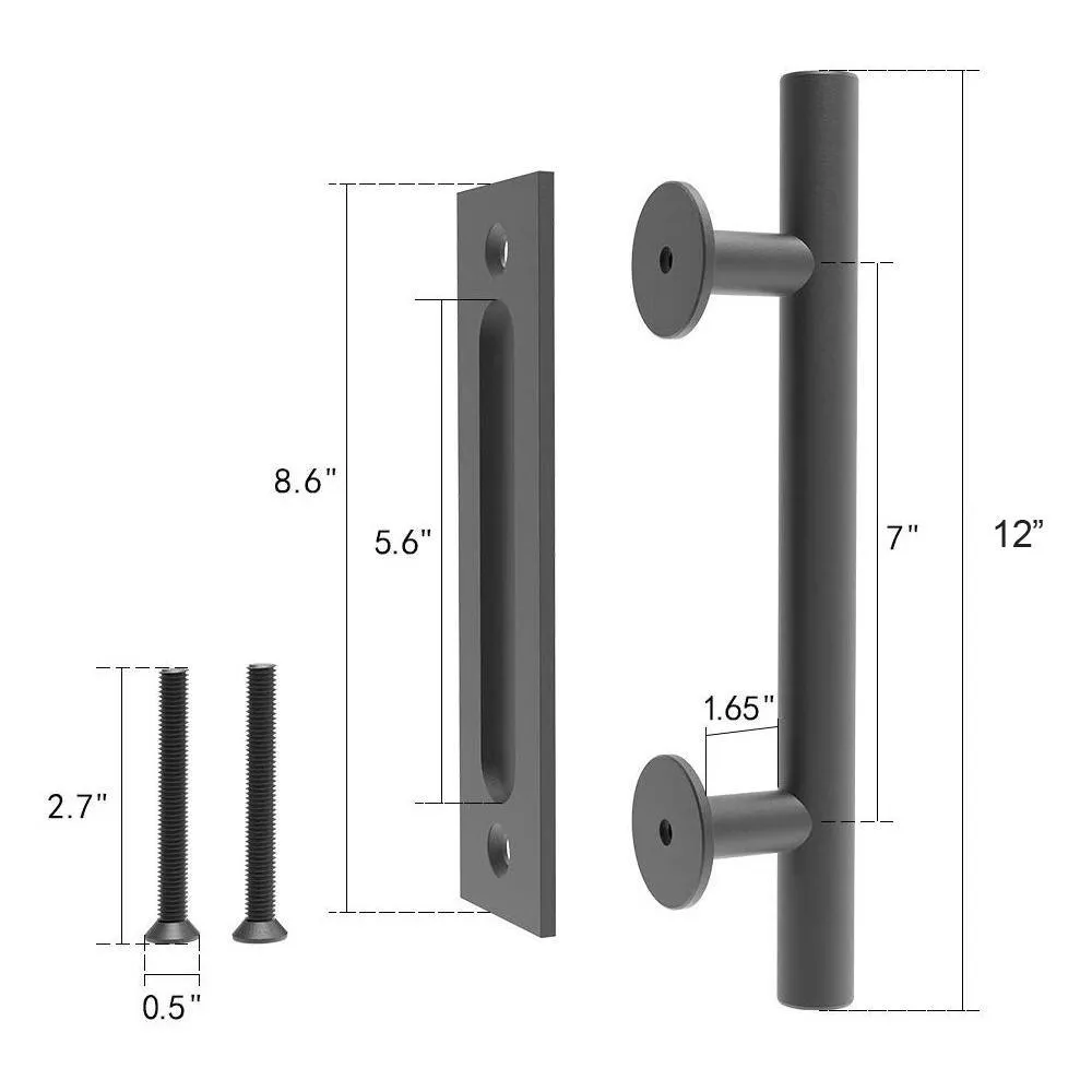 Boyel Living 12 in. Black Ladder Pull and Flush Sliding Barn Door Handle Set (2-Pack), photo 5 of 7