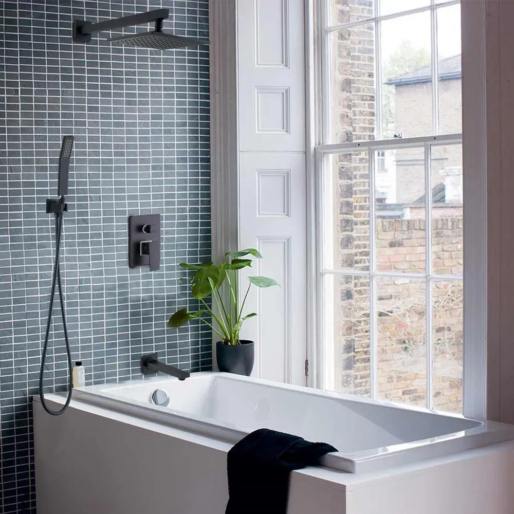 Single Handle 1-Spray High Pressure Tub and Shower Faucet with Hand Shower in Matte Black Ceramic Disc (Valve Included), photo 2 of 9