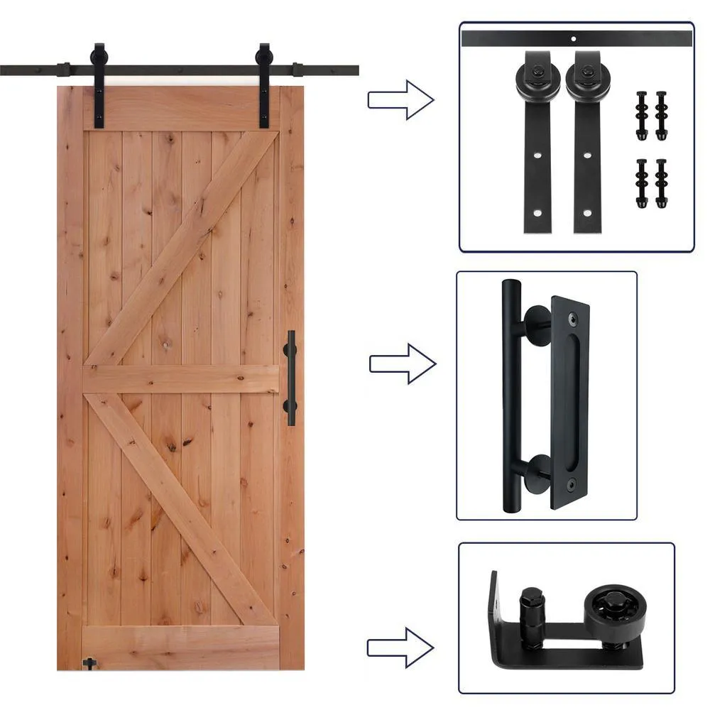 LUBANN 60 in. x 84 in. Assembled Bi-Parting Rustic Unfinished Hardwood Interior Sliding Barn Door Slab with Hardware Kit, photo 12 of 13