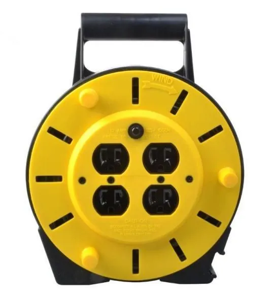 Woods 4907 16/3 25' Black/Yellow SJTW Extension Cord Reel with 4-Outlets, photo 2 of 6