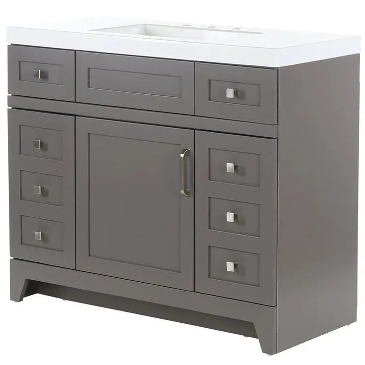 Rosedale 42 in. W x 19 in. D Bath Vanity in Taupe Gray with Cultured Marble Vanity Top in White with White Sink, photo 4 of 9
