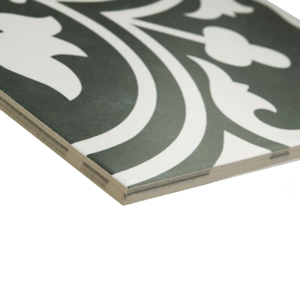 Merola Tile Arte Black Encaustic 9-3/4 in. x 9-3/4 in. Porcelain Floor and Wall Tile, photo 2 of 8