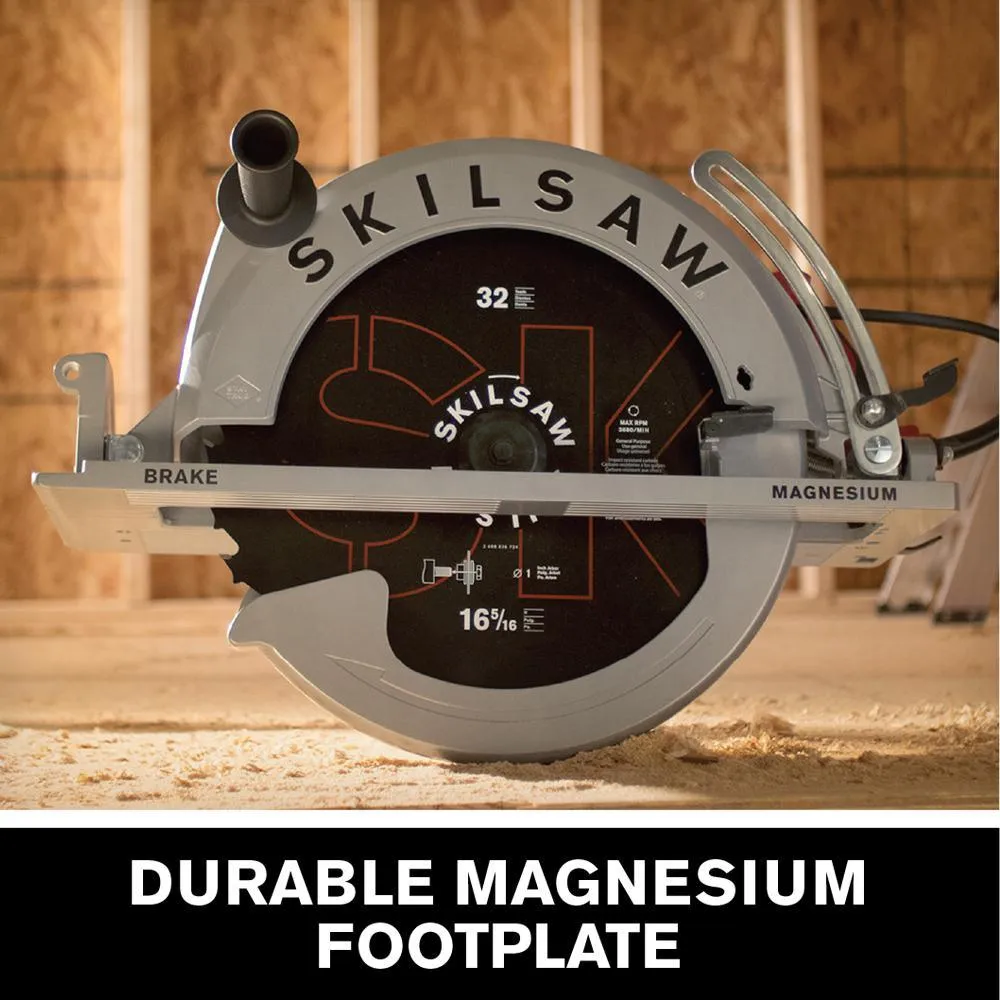 16-5/16 in. 15 Amp Corded Electric Magnesium Worm Drive Circular Saw with 32-Tooth Carbide Blade, photo 4 of 10