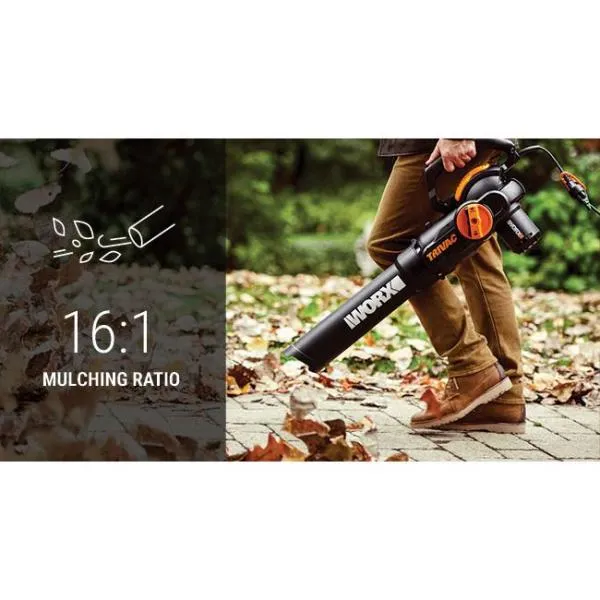 Worx TRIVAC 2.0 70 MPH 600 CFM Electric 12 Amp 3-in-1 Blower, Mulcher, Yard and Lawn Vacuum with Metal Impeller, photo 2 of 12