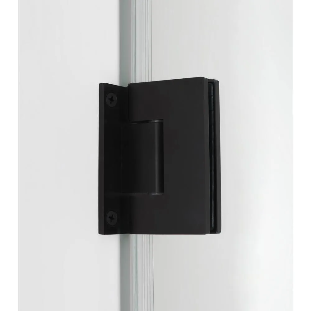 Belmore GS 59.25 in. to 60.25 in. x 60 in. Frameless Hinged Tub Door with Glass Shelves in Matte Black, photo 4 of 9