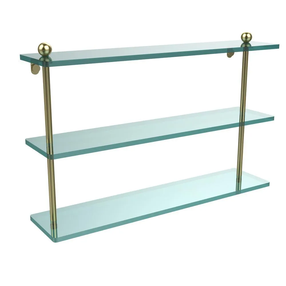 Allied Brass 22 in. L x 15 in. H x 5 in. W 3-Tier Clear Glass Bathroom Shelf in Satin Nickel, photo 2 of 16