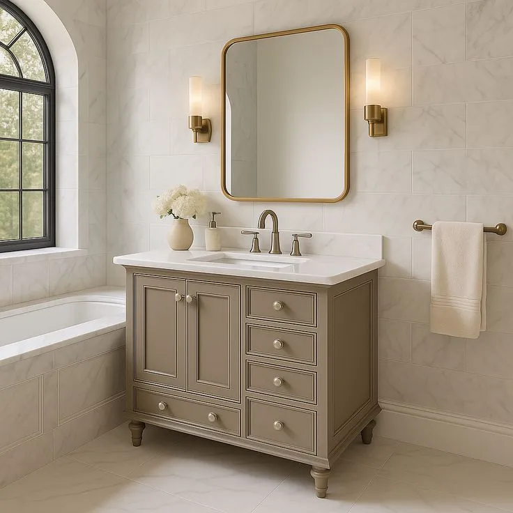 Home Decorators Collection Orillia 42-Inch Greige Bathroom Vanity with Marble Top, photo 3 of 3