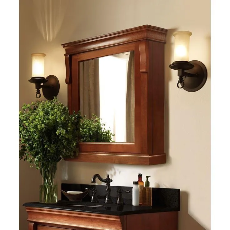 Naples 25 in. W x 31 in. H x 8 in. D Framed Surface-Mount Bathroom Medicine Cabinet in Warm Cinnamon, photo 5 of 9