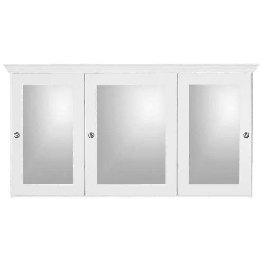Simplicity by Strasser Shaker 48 in. W x 27 in. H x 6-1/2 in. D Framed Tri-View Surface-Mount Bathroom Medicine Cabinet in Satin White, photo 4 of 4
