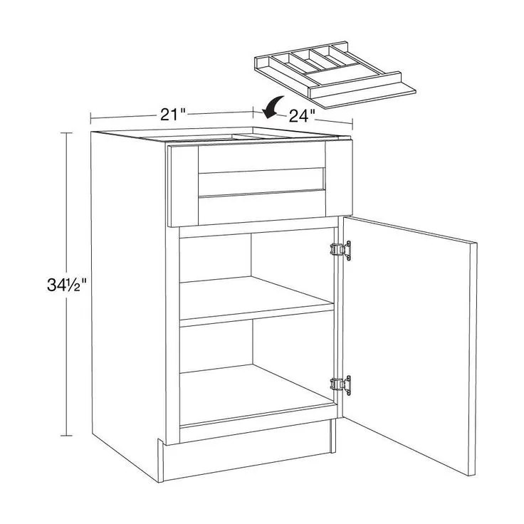 Home Decorators Collection Washington 21 in. W x 24 in. D x 34.5 in. H Vessel Blue Plywood Shaker Assembled Base Kitchen Cabinet Right Cutlery Tray, photo 2 of 6