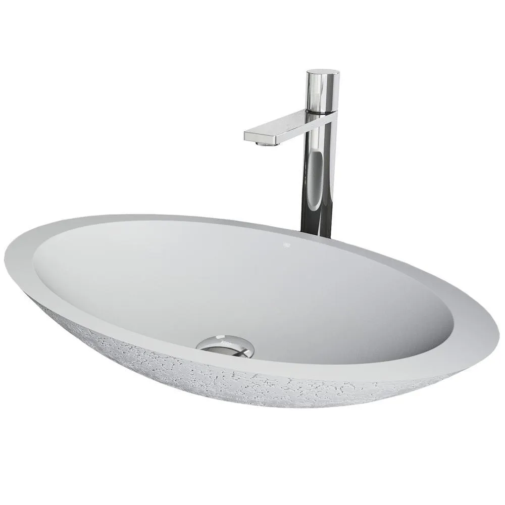 VIGO Matte Stone Oval Vessel Bathroom Sink in White and Gotham Faucet in Matte Black, photo 12 of 12