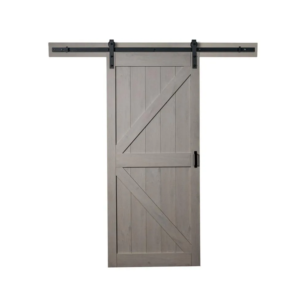 TRUporte K Design 36 in. x 84 in. Ashen White Finished MDF Sliding Barn Door with Bent Strap Hardware Kit, photo 5 of 5