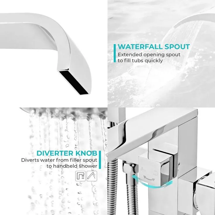 1-Handle Freestanding Floor Mount Roman Tub Faucet Bathtub Filler with Hand Shower in Chrome, photo 6 of 8