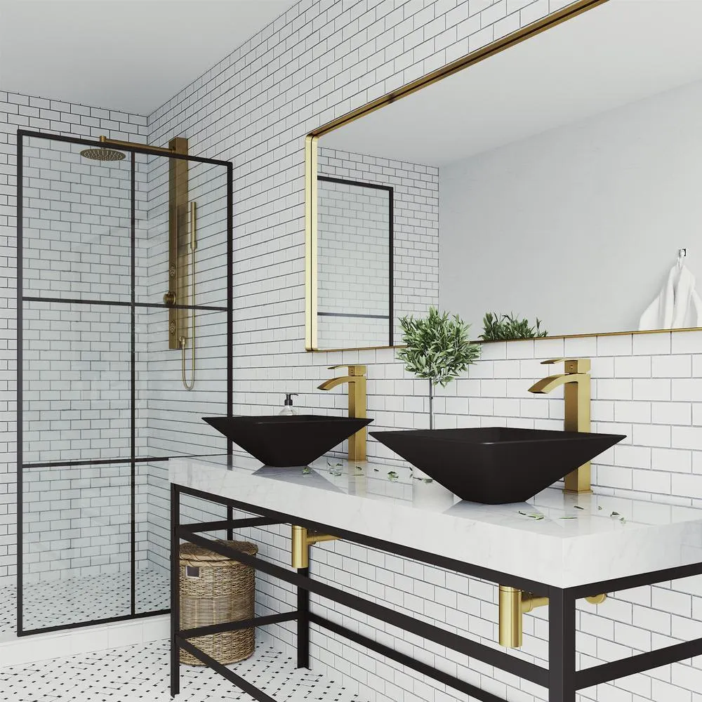 VIGO Serato Glass Vessel Bathroom Sink in Black with Duris Faucet in Matte Gold, photo 3 of 3