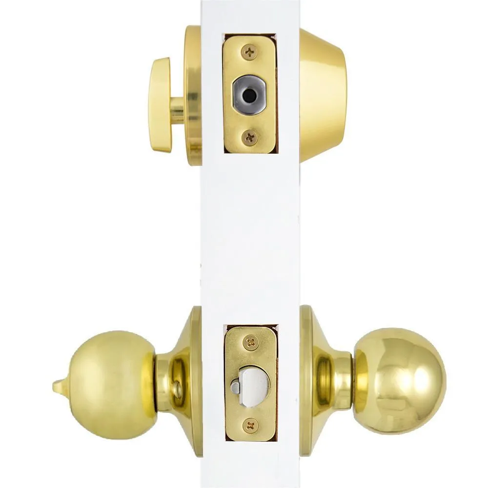 Saturn Polished Brass Entry Knob and Single Cylinder Deadbolt Combo Pack with SC1 Keyway, photo 4 of 5