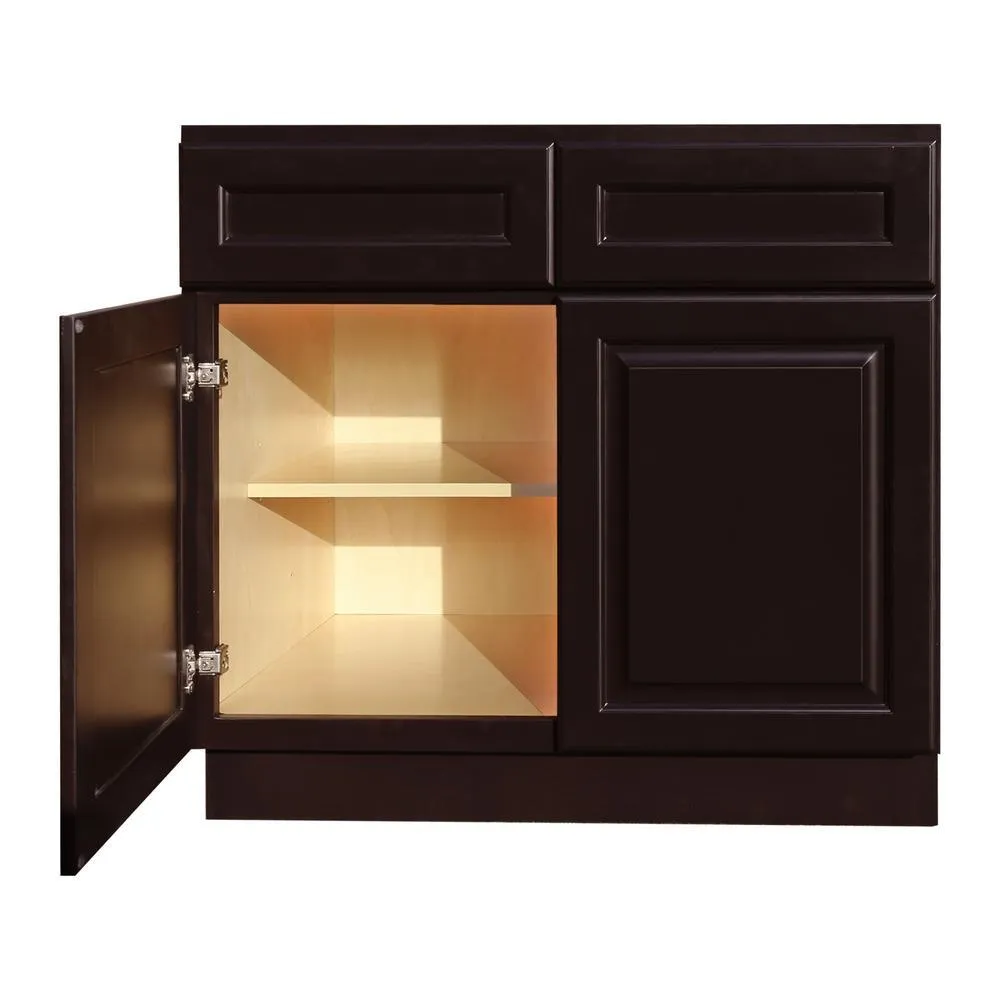 Newport Ready to Assemble 36x34.5x24 in. Base Cabinet with 2 Door and 2 Drawer in Dark Espresso, photo 3 of 6