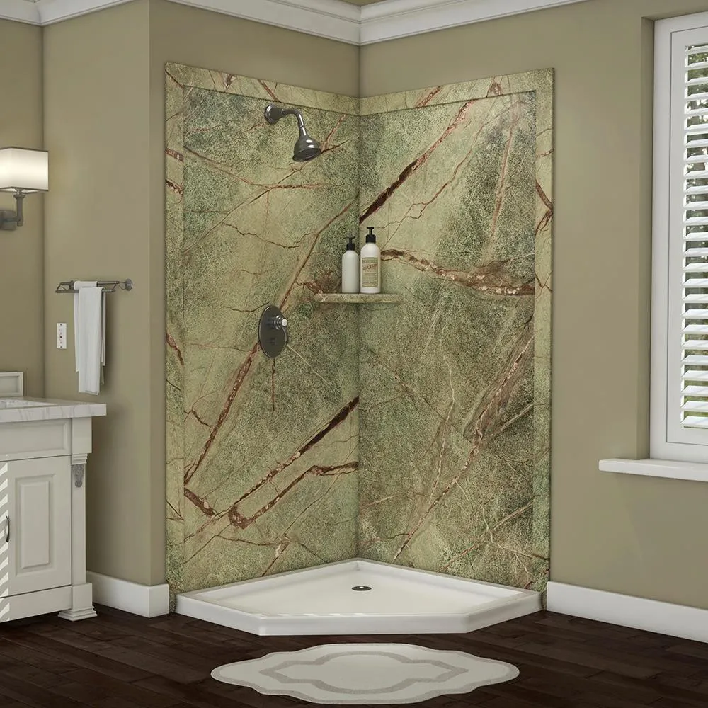 Splendor 40 in. x 40 in. x 80 in. 7-Piece Easy Up Adhesive Corner Shower Wall Surround in White, photo 24 of 24