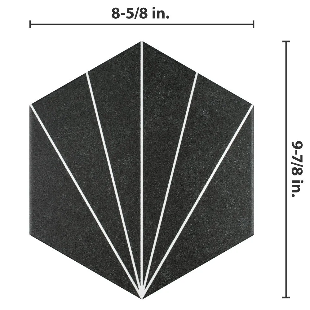 Merola Tile Aster Hex Nero Encaustic 8-5/8 in. x 9-7/8 in. Porcelain Floor and Wall Tile (11.56 sq. ft. / case), photo 3 of 8