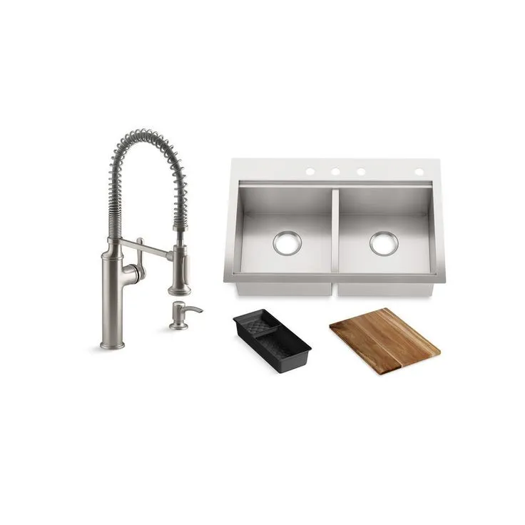 Lyric Workstation 33 in. Dual Mount Stainless Steel Double Bowl Kitchen Sink with Sous Semi Pro Kitchen Faucet, photo 2 of 2