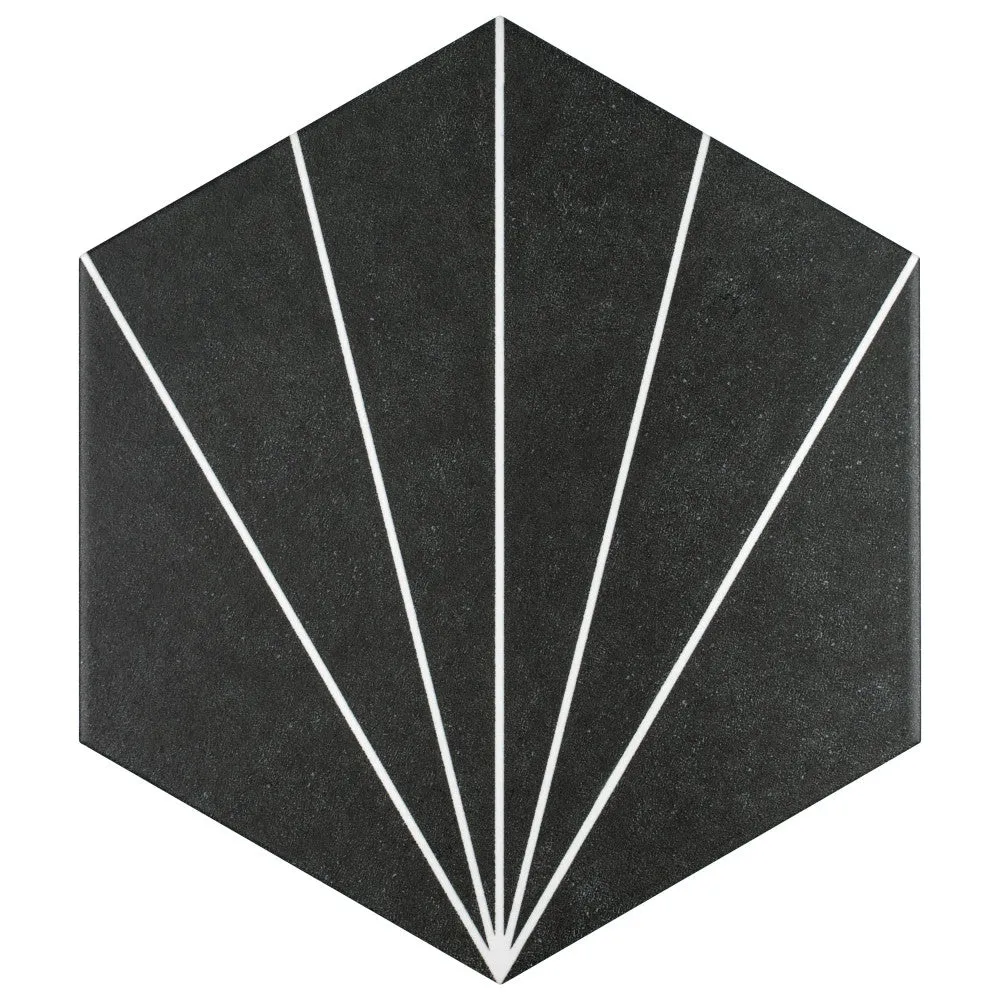 Merola Tile Aster Hex Nero Encaustic 8-5/8 in. x 9-7/8 in. Porcelain Floor and Wall Tile (11.56 sq. ft. / case), photo 6 of 8