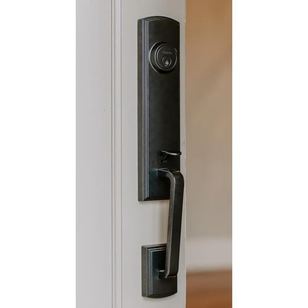Briona Black Single Cylinder Deadbolt Entry Door Handleset with Santo Mushroom Style Interior Knob, photo 2 of 4