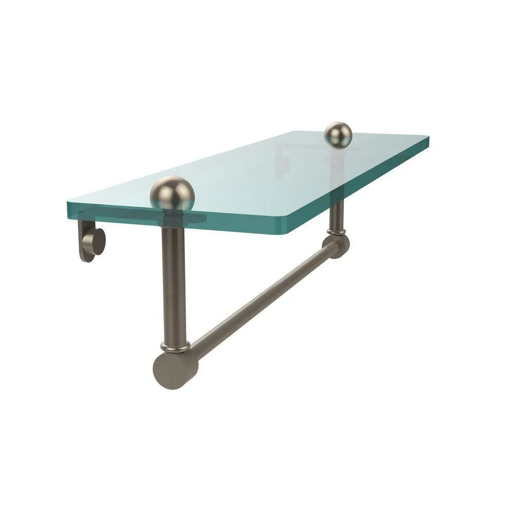 Allied Brass 16 in. L x 5 in. H x 5 in. W Clear Glass Vanity Bathroom Shelf with Towel Bar in Polished Brass, photo 5 of 14
