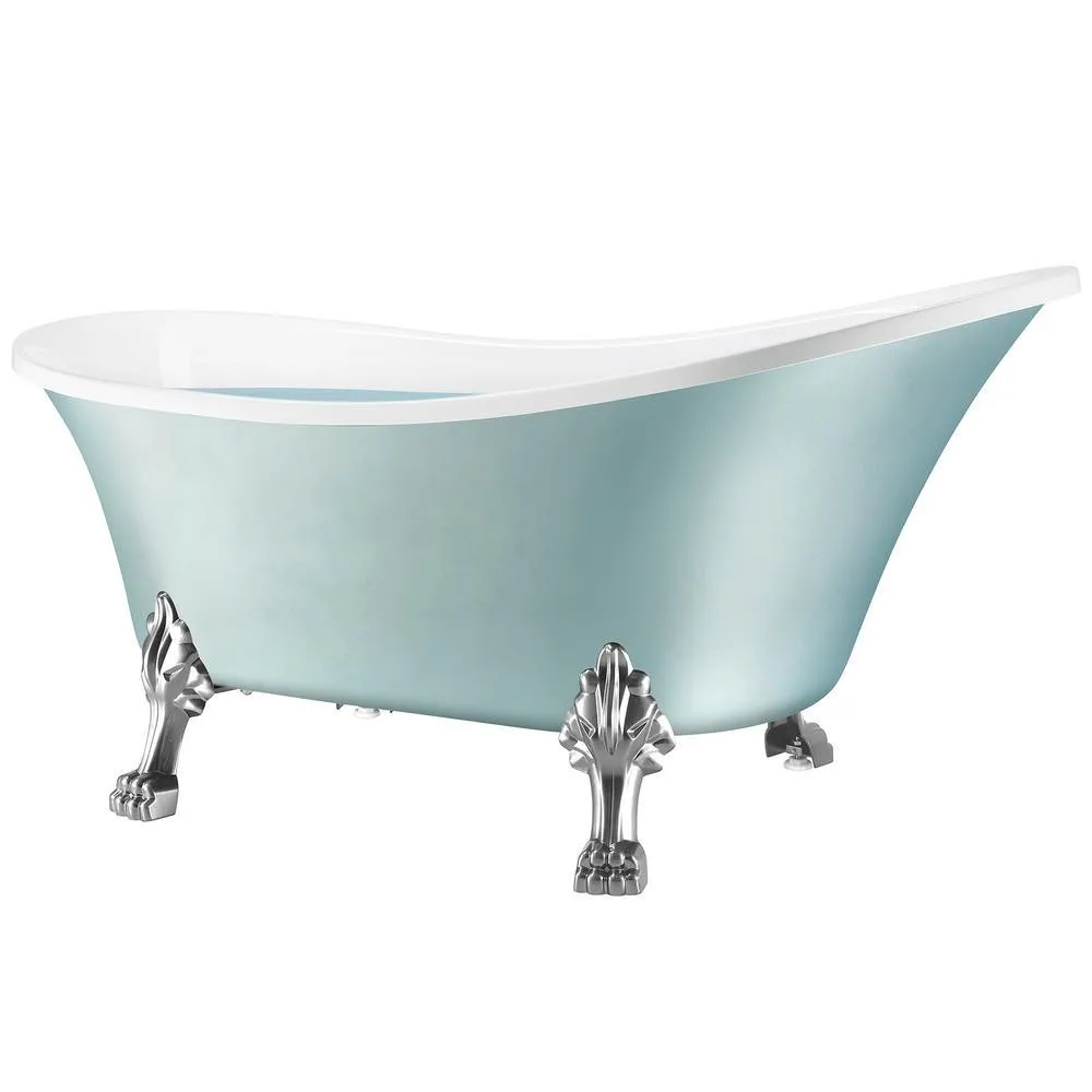 60 in. Fiberglass Double Slipper Clawfoot Non-Whirlpool Bathtub in Glossy Red & White Marble In Matte Lichen Green, photo 4 of 9