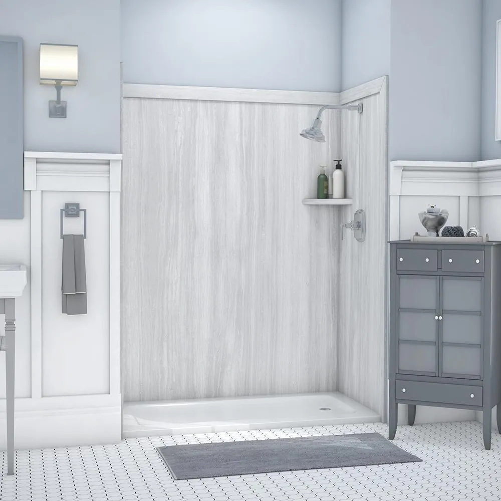 FlexStone Royale 36 in. x 60 in. x 80 in. 11-Piece Easy Up Adhesive Alcove Bathtub/Shower Wall Surround in Calacatta White, photo 7 of 26