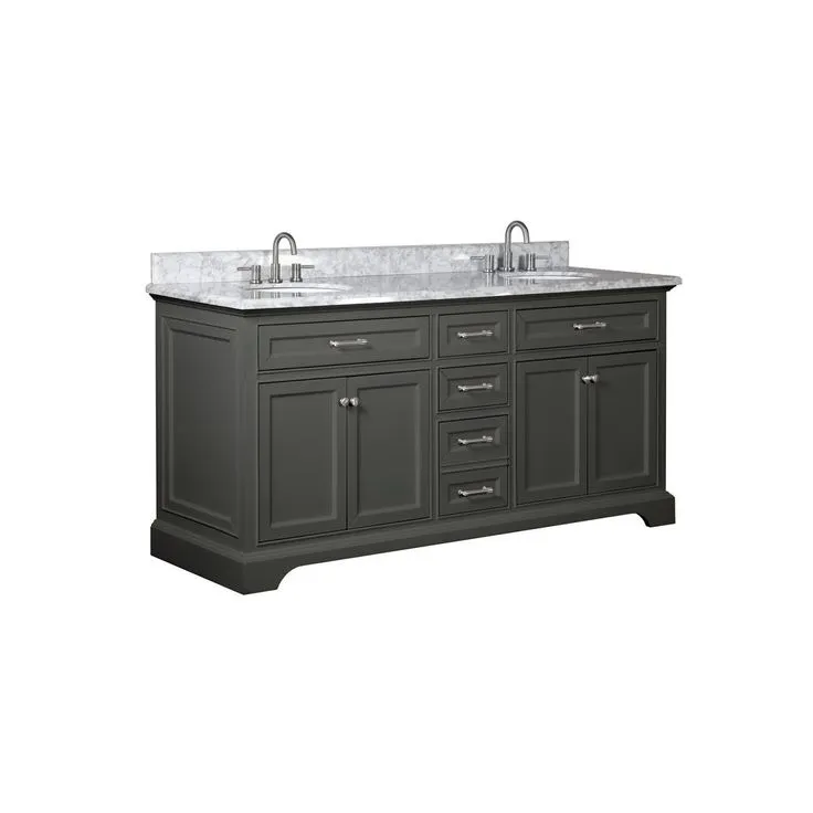 Windlowe 73 in. W x 22 in. D x 35 in. H Bath Vanity in Gray with Carrara Marble Vanity Top in White with White Sink, photo 2 of 15