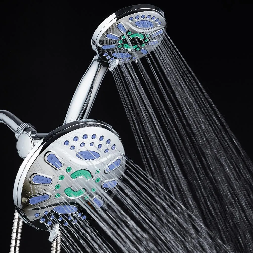 Antimicrobial 48-Spray 7 in. High Pressure 3-Way Dual Rain Shower Head and Handheld Shower Head Combo in Chrome, photo 2 of 9