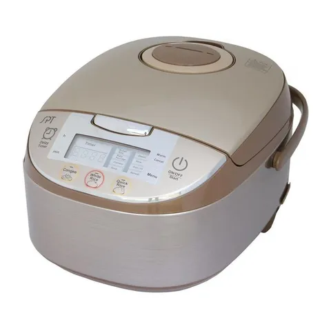 8-Cup Beige Rice Cooker with Steam Basket and Built-In Timer