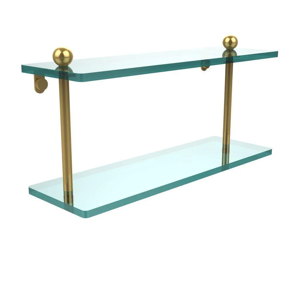 Allied Brass 16 in. L x 8 in. H x 5 in. W 2-Tier Clear Glass Bathroom Shelf in Satin Nickel, photo 6 of 14
