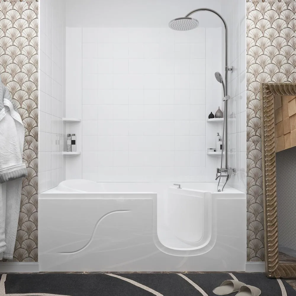 NOVA Heated 5 ft. Walk-in Non-Whirlpool Bathtub with 6 in. Tile Easy Up Adhesive Wall Surround in White, photo 2 of 8