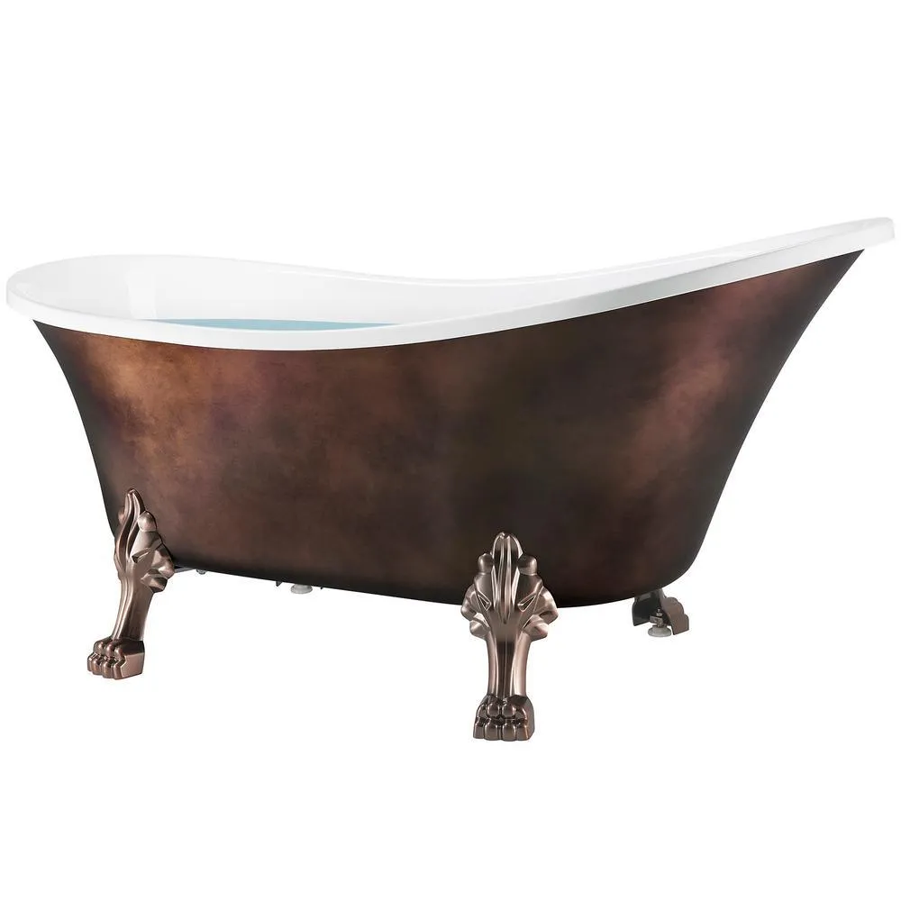 60 in. Fiberglass Slipper Clawfoot Non-Whirlpool Bathtub in Matte Antique Brass, photo 4 of 10