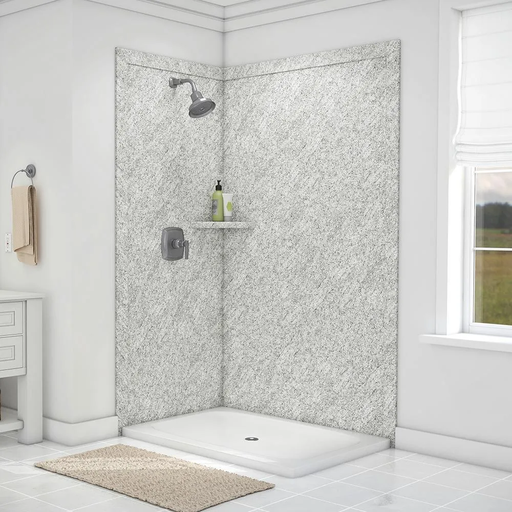 Elegance 36 in. x 48 in. x 80 in. 7-Piece Easy Up Adhesive Corner Shower Wall Surround in Triton, photo 14 of 24