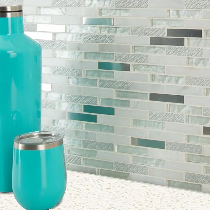 MSI Ocean Crest Brick 12 in. x 12 in. x 8 mm Glass Metal Stone Mesh-Mounted Mosaic Wall Tile (10 sq. ft. / case), photo 3 of 10