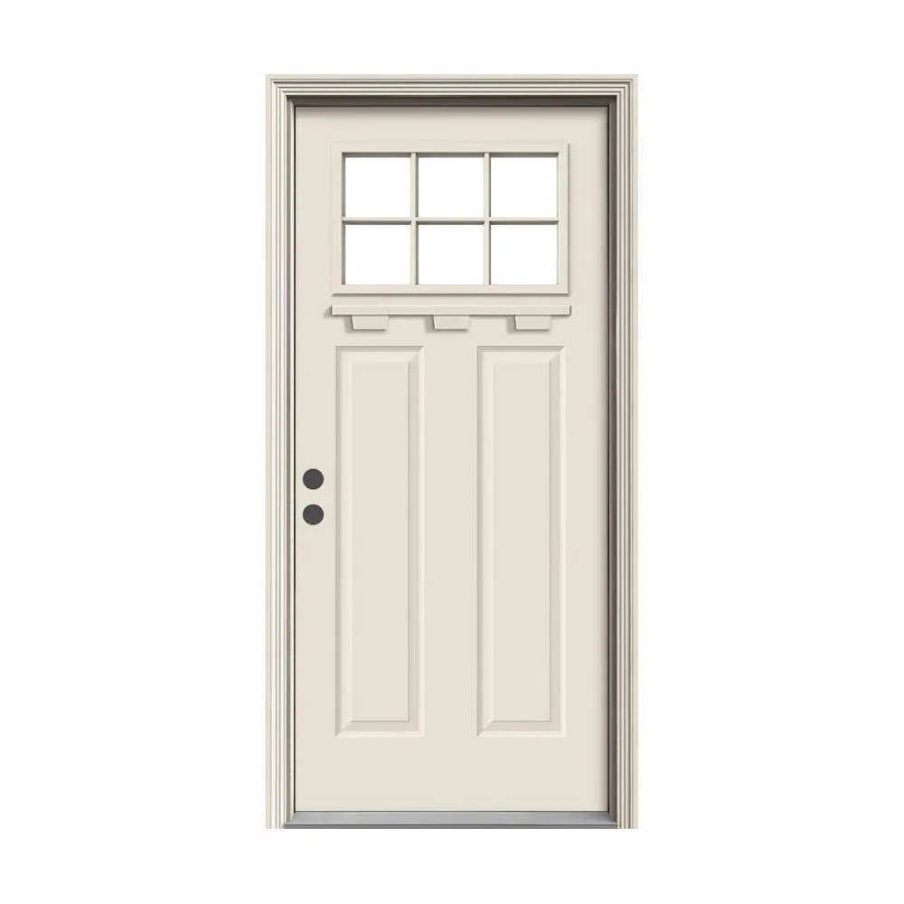 JELD-WEN 36 in. x 80 in. 6 Lite Craftsman Primed Steel Prehung Left-Hand Inswing Front Door w/Brickmould and Shelf", photo 10 of 16