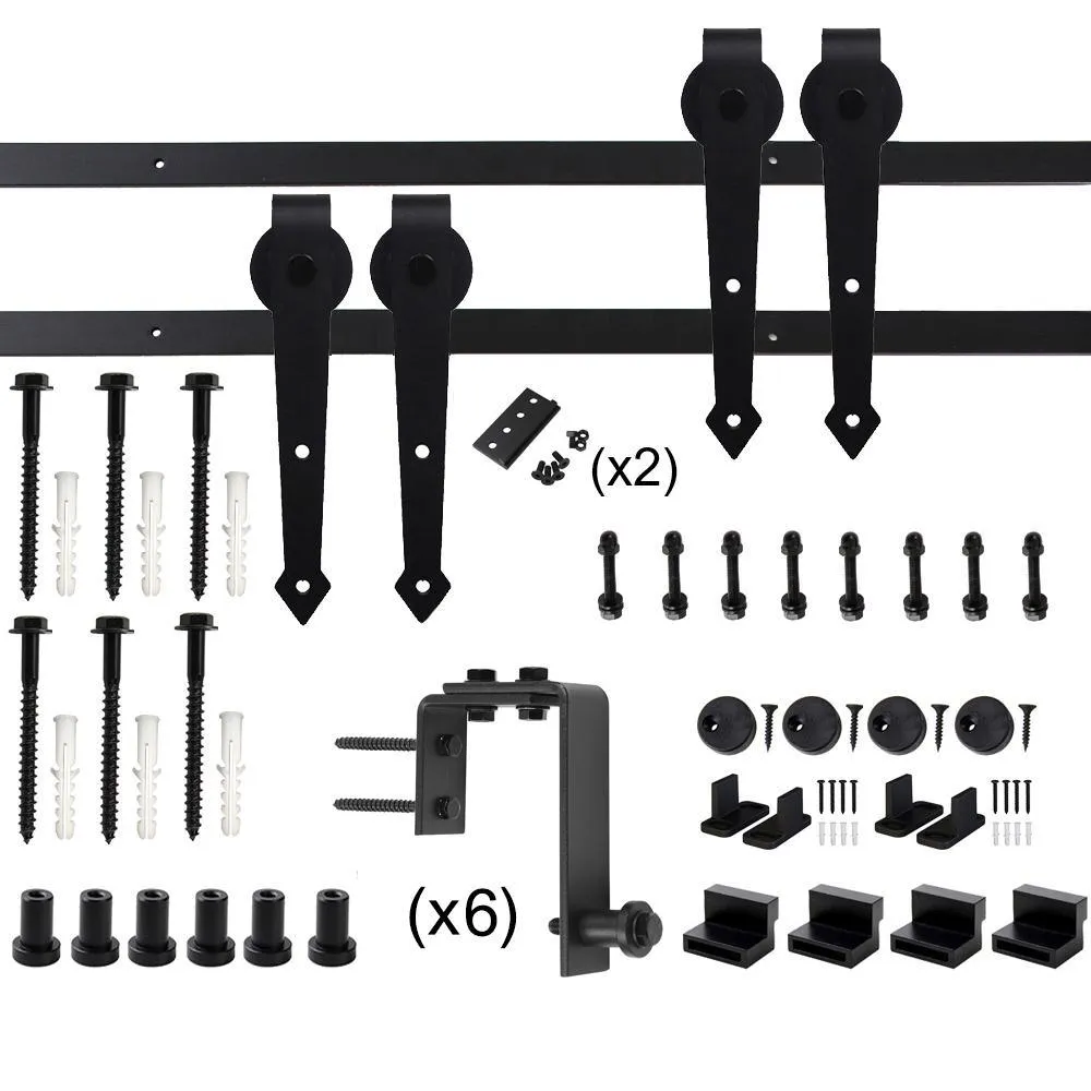 WINSOON 8 ft./96 in. Country Style Bypass Steel Sliding Barn Wood Door Hardware Roller Track Kit for Wood and Concrete Wall, photo 4 of 7