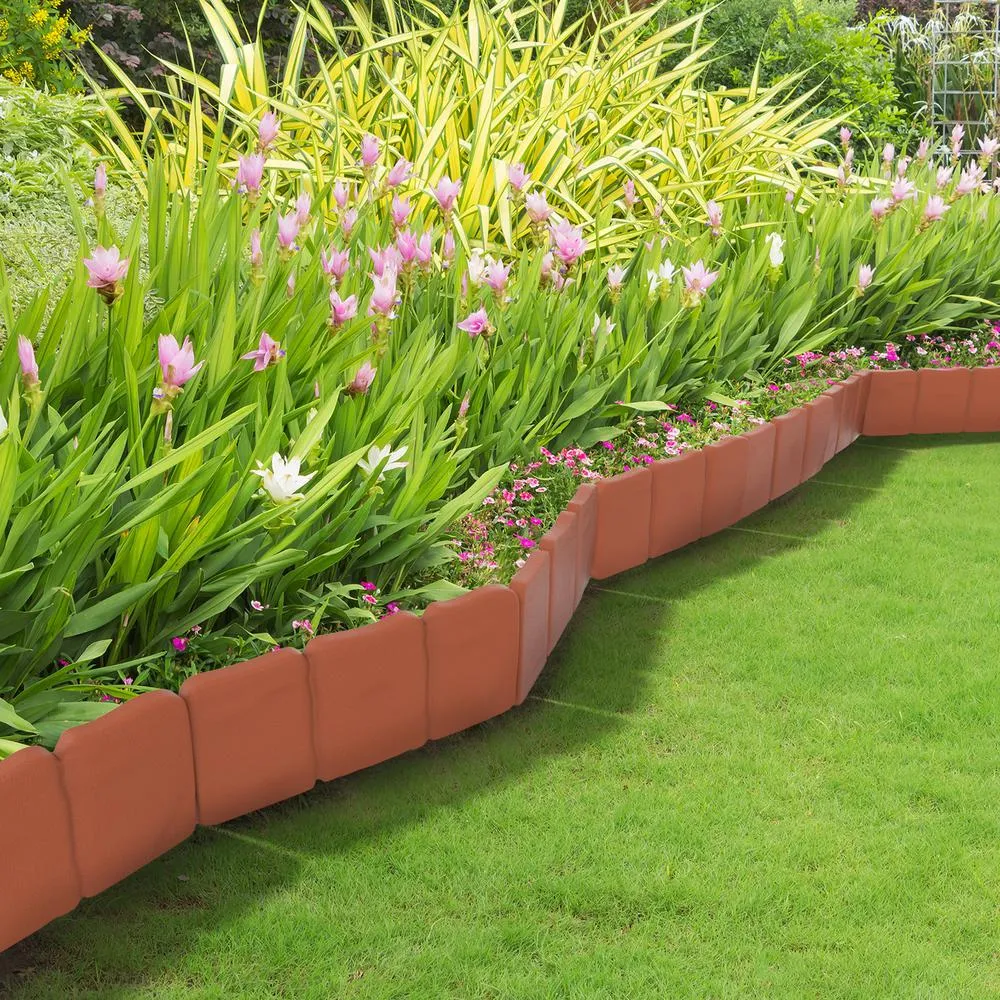 Pure Garden 0.75 in. x 10 in. x 9 in. Terracotta Plastic Garden Edging Stone-Look Border (10-Piece), photo 2 of 7
