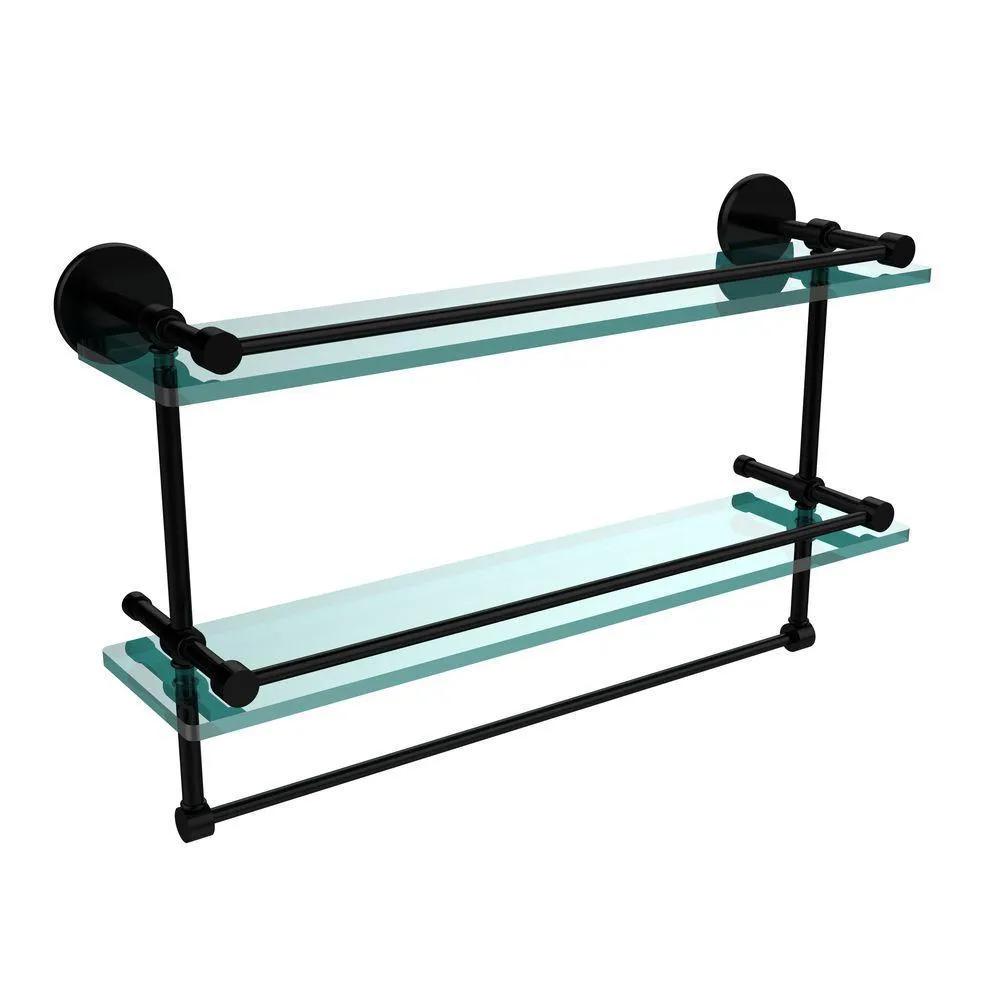 Allied Brass 22 in. L x 12 in. H x 5 in. W 2-Tier Clear Glass Bathroom Shelf with Towel Bar in Polished Chrome, photo 12 of 15