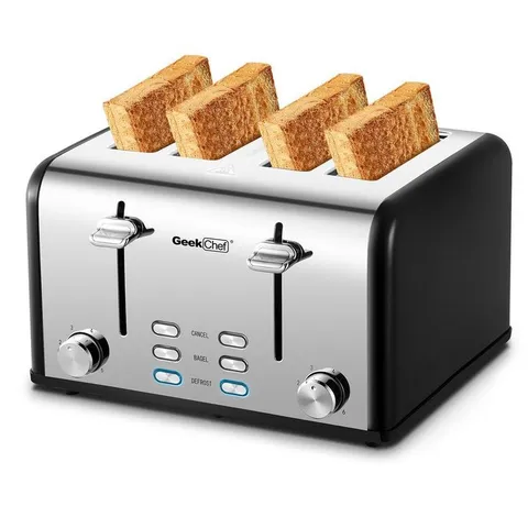 1650 W 4-Slice Silver Wide Slot Toaster with Dual Control Panels of Bagel