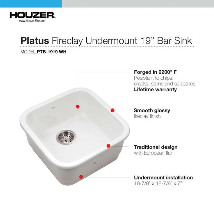 Platus Undermount Fireclay 19 in. Single Bowl Bar Sink in White with Square Basin, photo 8 of 8
