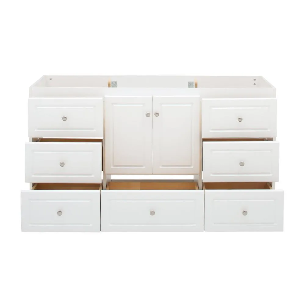 Ultraline 60 in. W x 21 in. D x 34.5 in. H Vanity for Center Basin Cabinet Only in Satin White, photo 2 of 42
