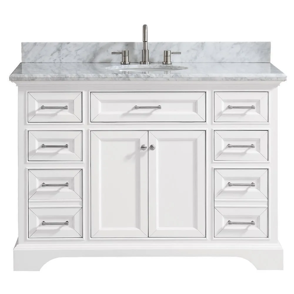Windlowe 25 in. W x 22 in. D x 35 in. H Bath Vanity in White with Carrera Marble Vanity Top in White with White Sink, photo 8 of 21
