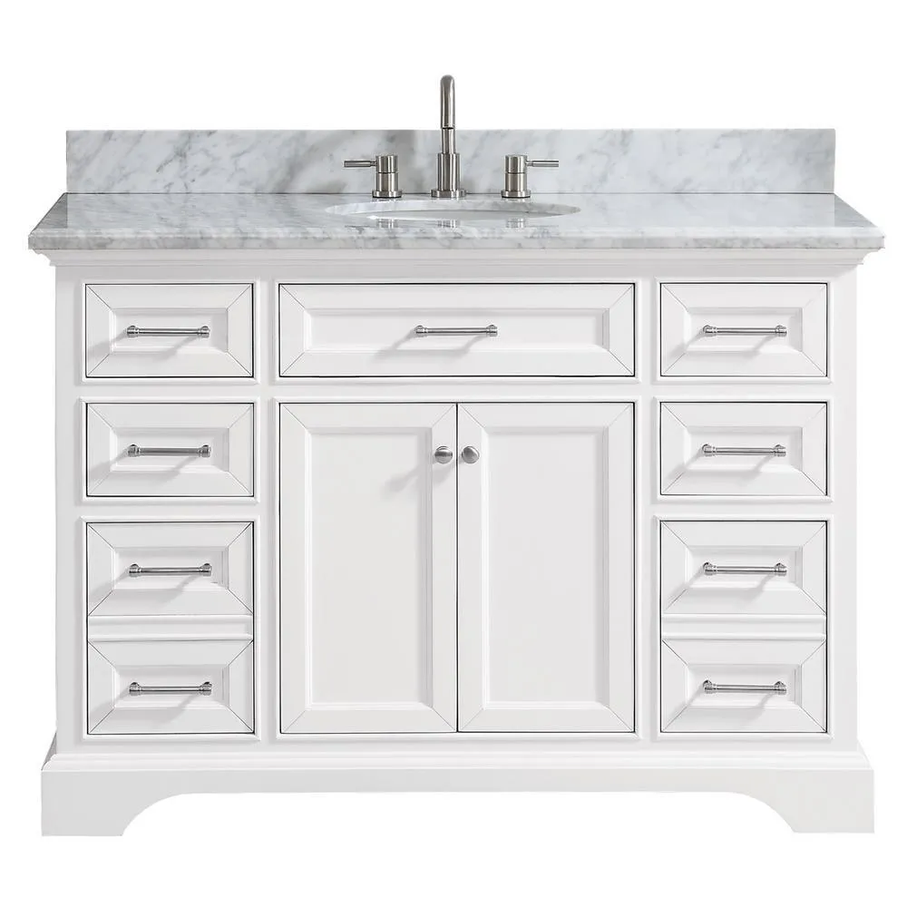 Windlowe 37 in. W x 22 in. D x 35 in. H Bath Vanity in White with Carrera Marble Vanity Top in White with White Sink, photo 3 of 15